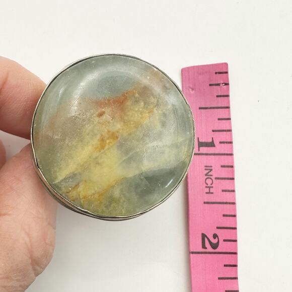 Large Stone Western Adjustable Ring Green SIlver Yellow Boho - Picture 5 of 10